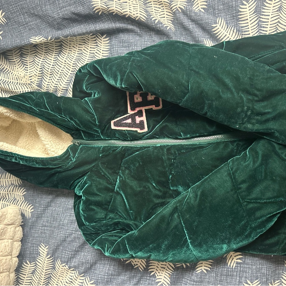 Abercrombie Kids Green and Cream Sherpa Jacket